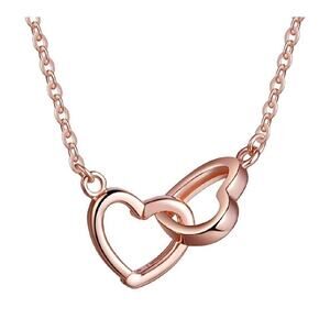 INTERLOCKING HEARTS NECKLACE 18KT ROSE GOLD PLATED 18" DIAMOND CUT CHAIN  2" EXT